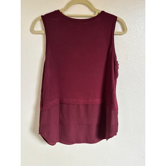 Michael Kors Tank Top Womens M Maroon Sleeveless‎ Chiffon Trim Layered Casual - Picture 4 of 5